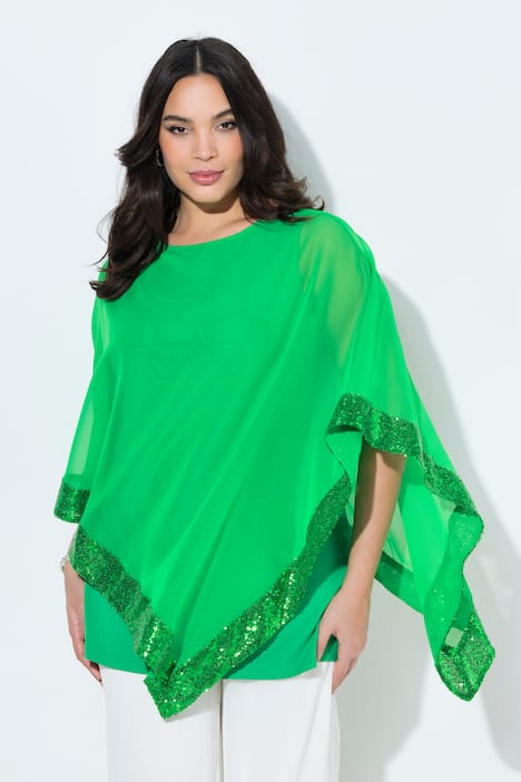 Bluse, Chiffon-Überwurf, U-Boot-Ausschnitt, 3/4-Arm