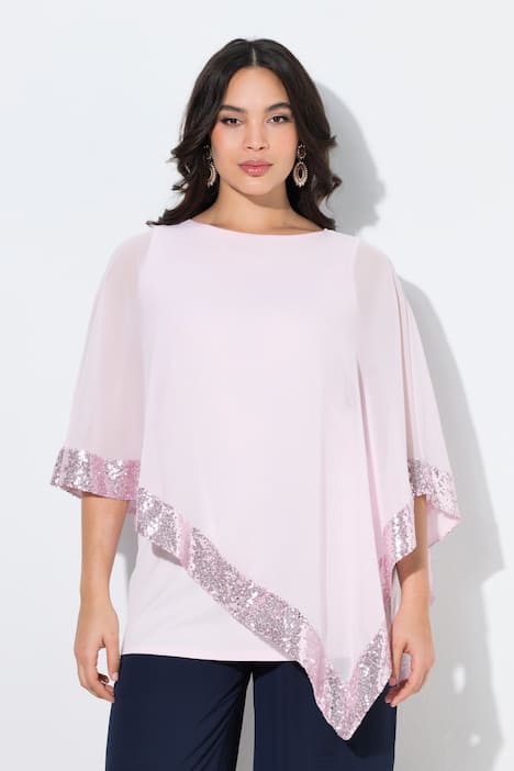 Bluse, Chiffon-Überwurf, U-Boot-Ausschnitt, 3/4-Arm