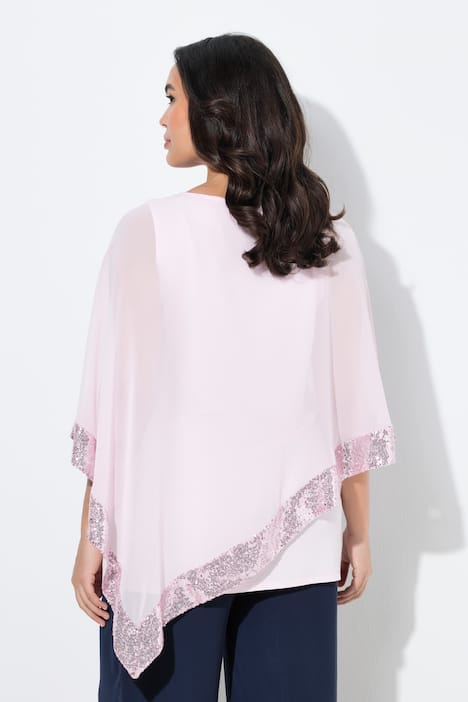 Bluse, Chiffon-Überwurf, U-Boot-Ausschnitt, 3/4-Arm