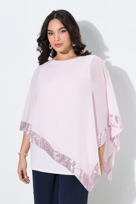Bluse, Chiffon-Überwurf, U-Boot-Ausschnitt, 3/4-Arm