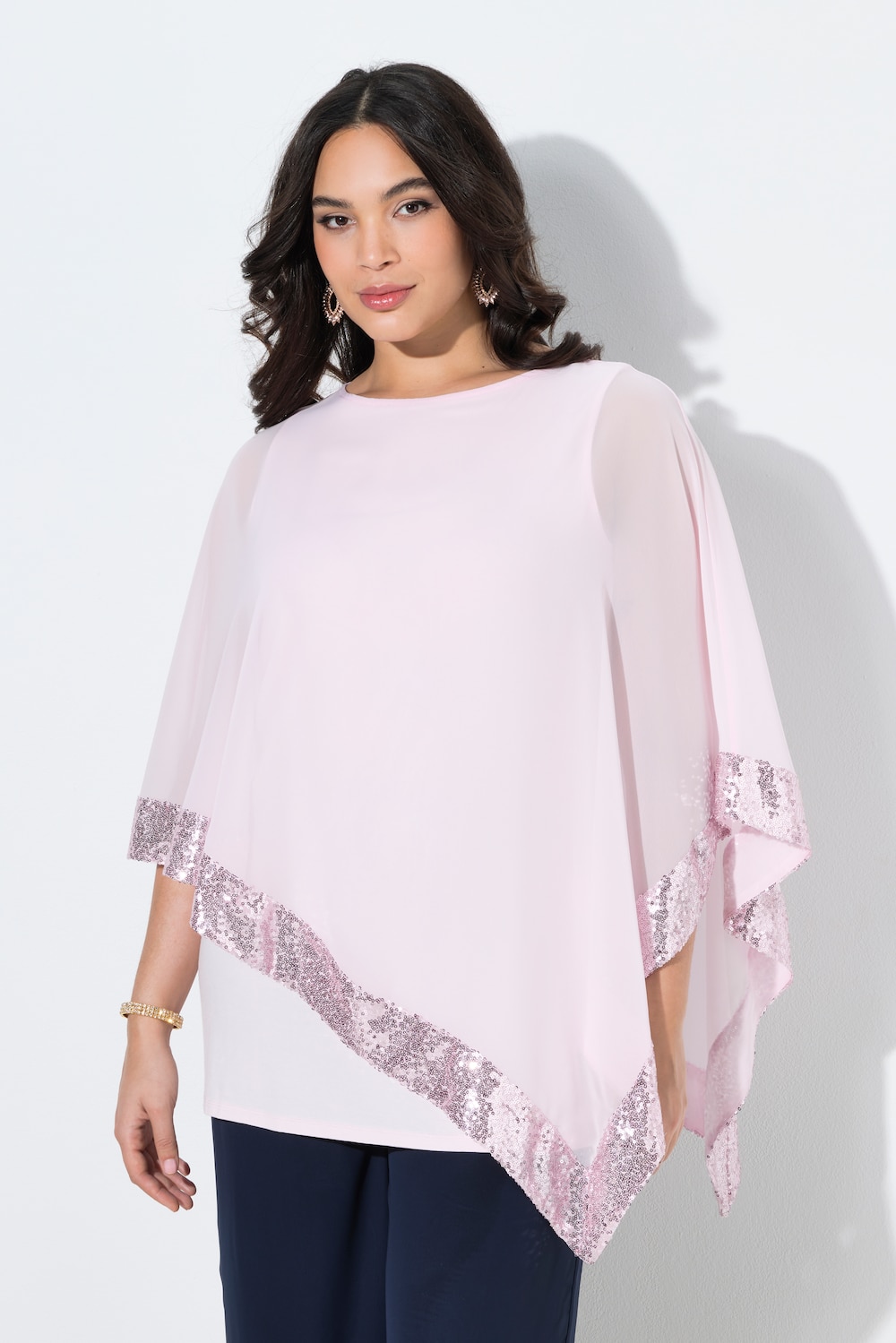 Bluse, Chiffon-Überwurf, U-Boot-Ausschnitt, 3/4-Arm