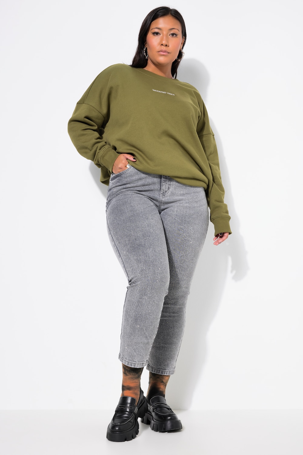 Thumbnail - Große Größen Mom-Jeans, Damen, grau, Größe: 44, Baumwolle, Studio Untold