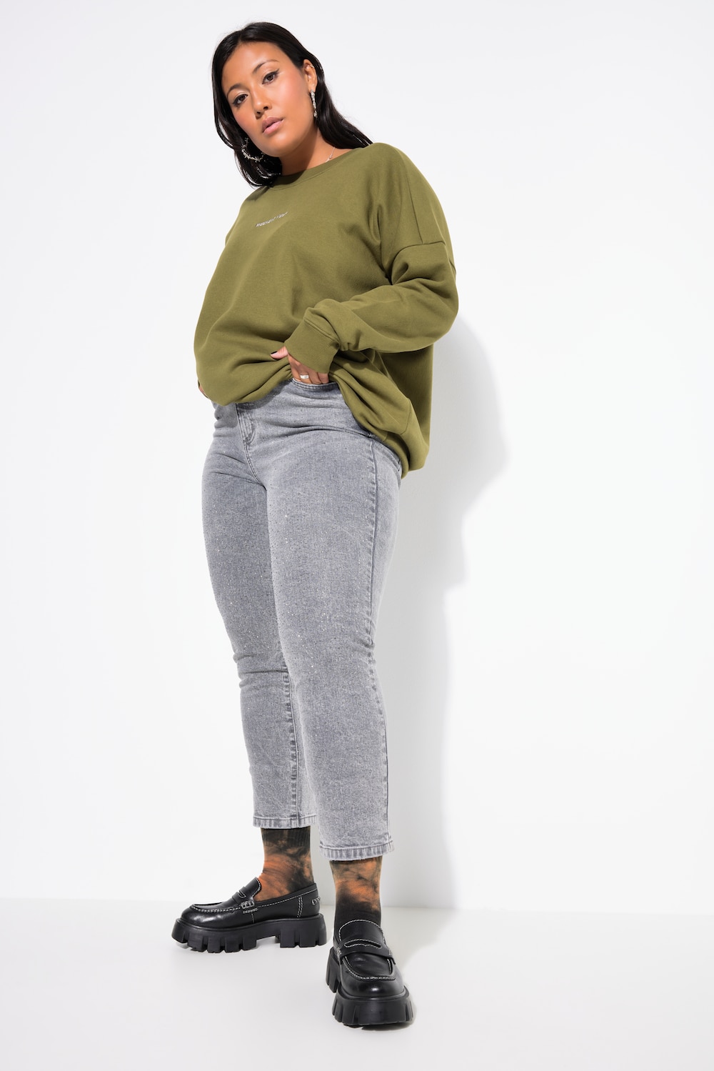 Große Größen Mom-Jeans, Damen, grau, Größe: 52, Baumwolle/Polyester, Studio Untold