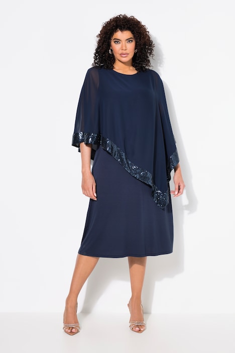 Robe avec voile en mousseline, encolure bateau, manches 3/4