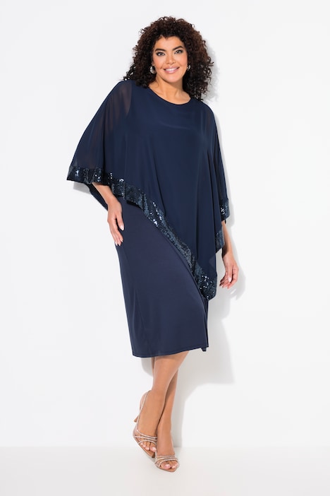 Kleid, Chiffon-Überwurf, U-Boot-Ausschnitt, 3/4-Arm