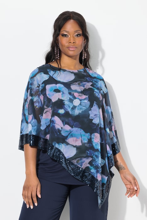 Blouse avec voile en mousseline, encolure bateau, manches 3/4