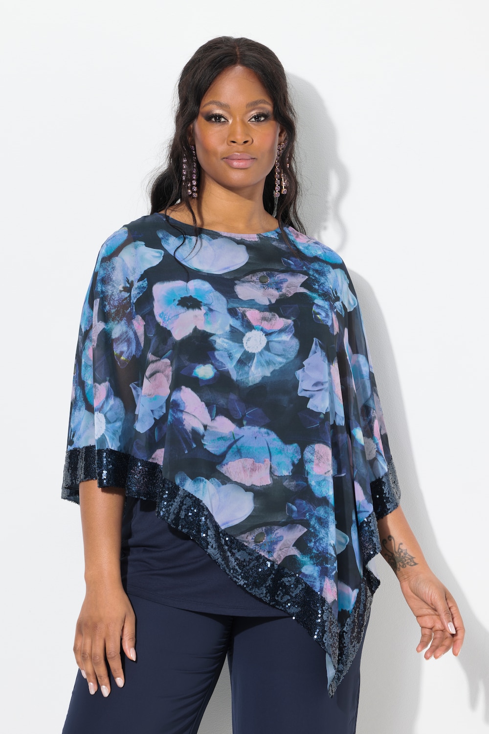 Große Größen Bluse, Damen, blau, Größe: 54/56, Polyester/Viskose, Ulla Popken