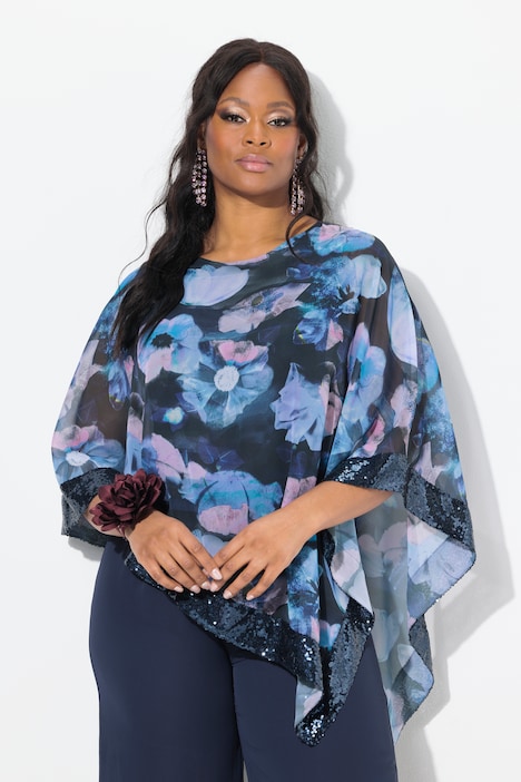 Floral Print Asymmetric Layered Chiffon Blouse