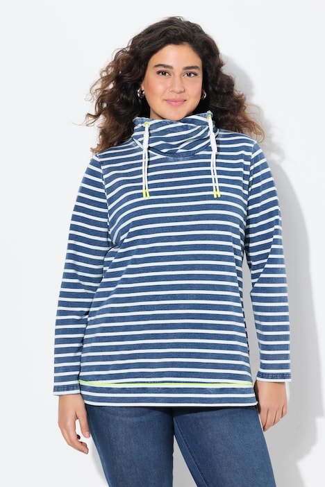 Genser/sweatshirt, striper rundt, neondetaljer, ståkrage, lange ermer