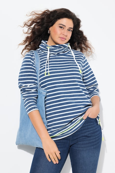 Sweatshirt, strepen, neondetails, opstaande kraag, lange mouwen