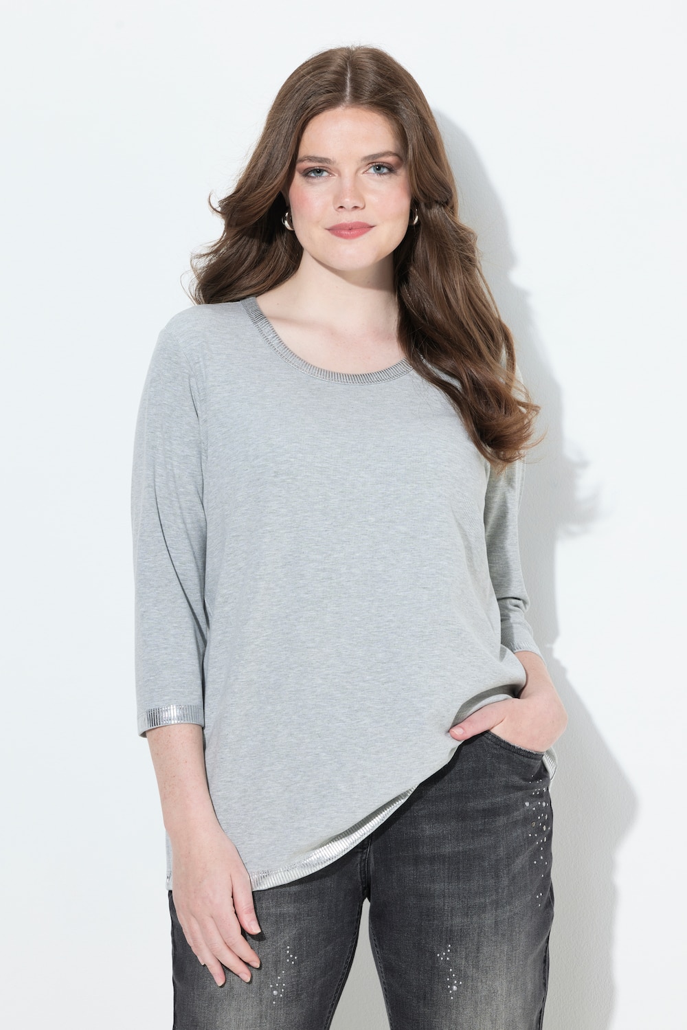 Shirt, Silberdruck, Classic, Rundhals, 3/4-Arm