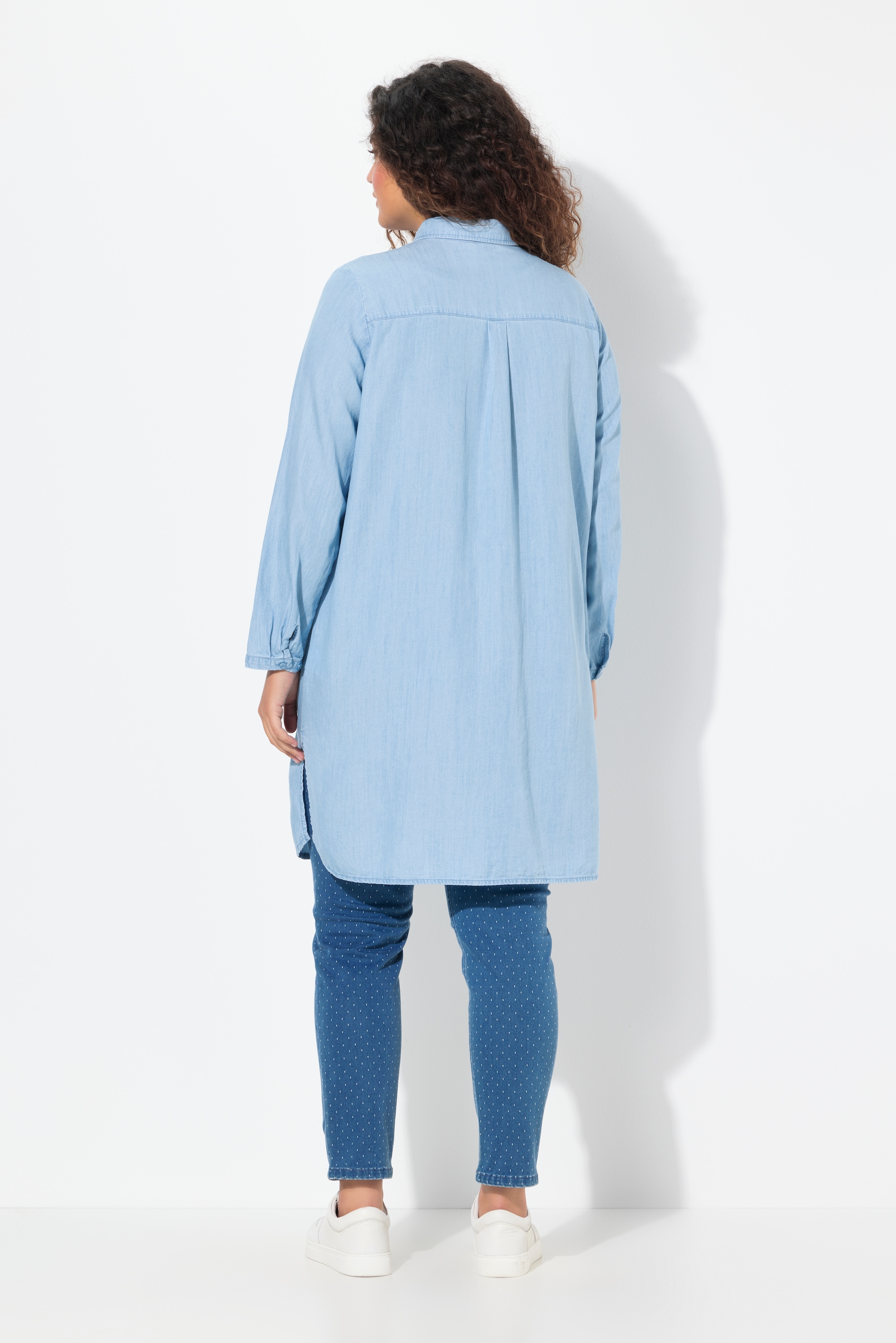 Ulla Popken Damen große Größen Lyocell Longbluse Jeansoptik Hemdkragen