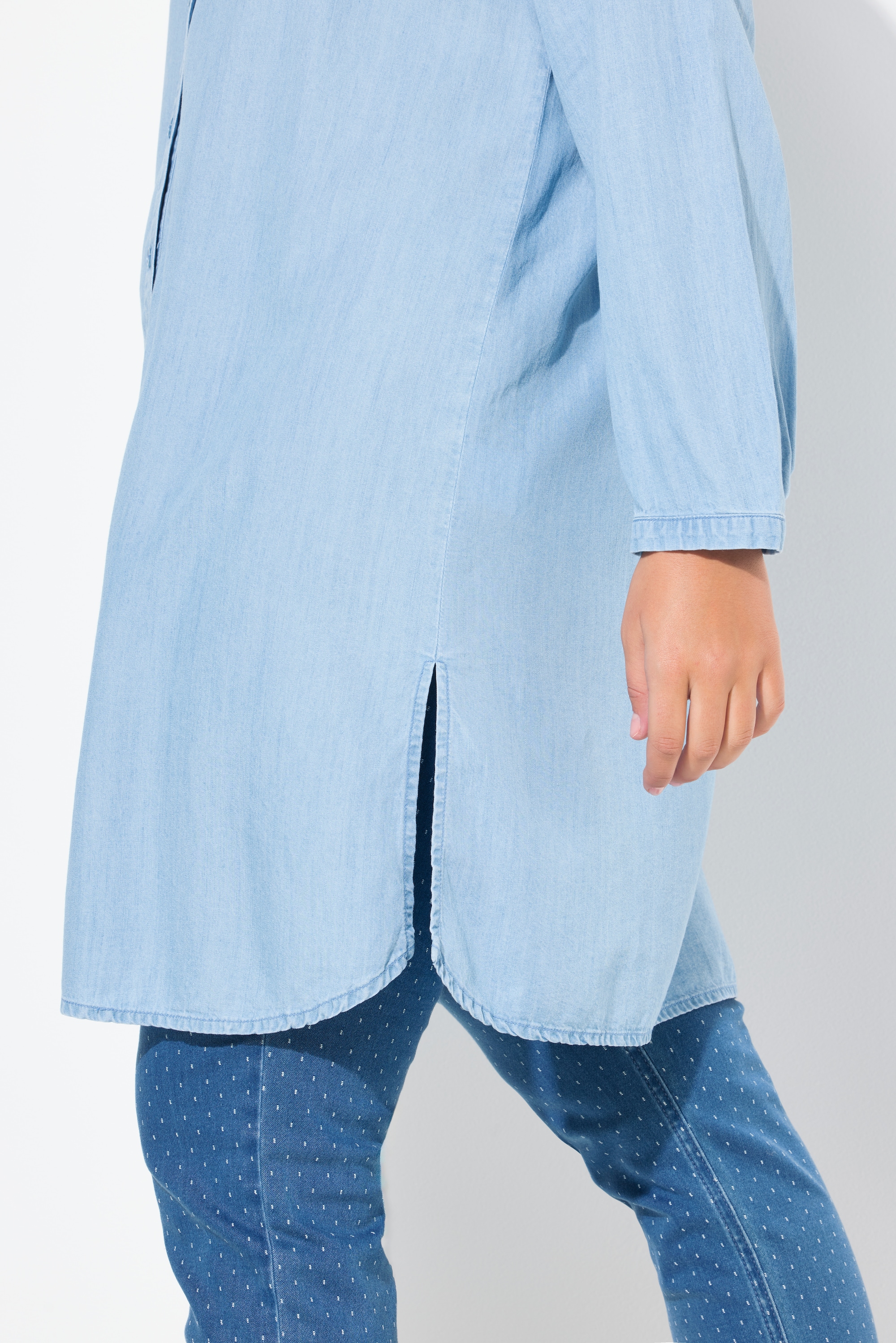 Ulla Popken Damen große Größen Lyocell Longbluse Jeansoptik Hemdkragen