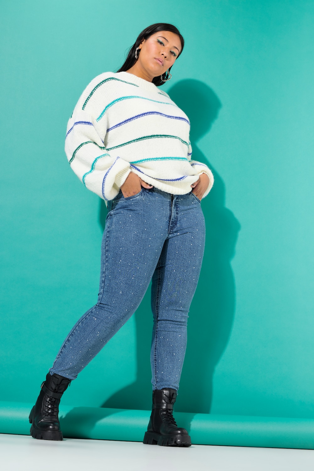 Große Größen Skinny-Jeans, Damen, blau, Größe: 54, Baumwolle, Studio Untold