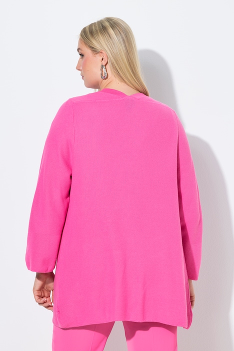 Kardigan, trapezowy krój, dekolt w szpic, krój bez zapięcia, rękaw 3/4