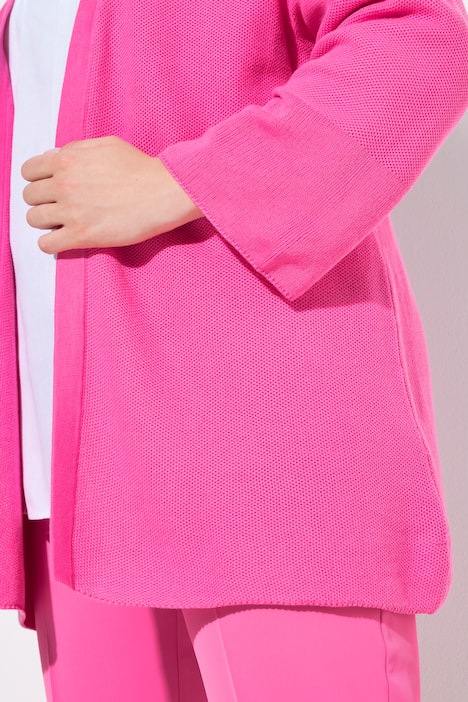 Kardigan, trapezowy krój, dekolt w szpic, krój bez zapięcia, rękaw 3/4