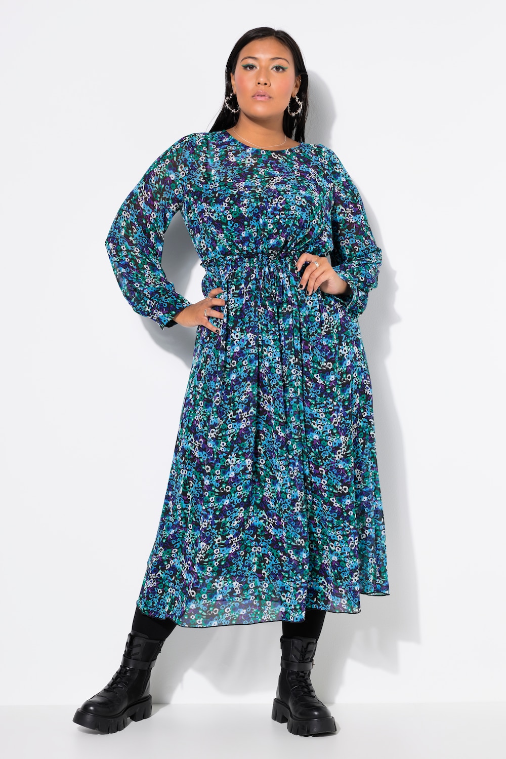 Maxikleid, A-Line, Color-Flowers, Langarm