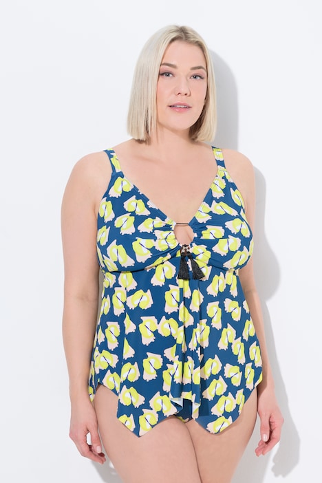 Ginkgo Print Pointed Hem Tankini Set