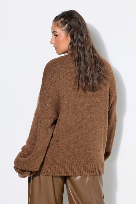 Pullover, oversized, Grobstrick, Rüschenärmel