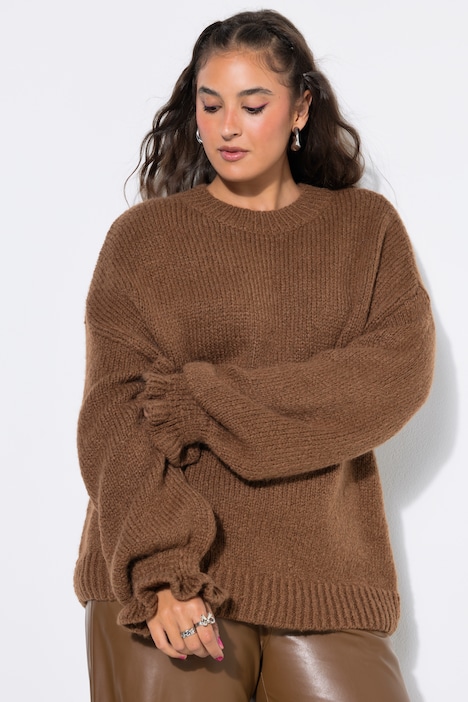 Pullover, oversized, Grobstrick, Rüschenärmel