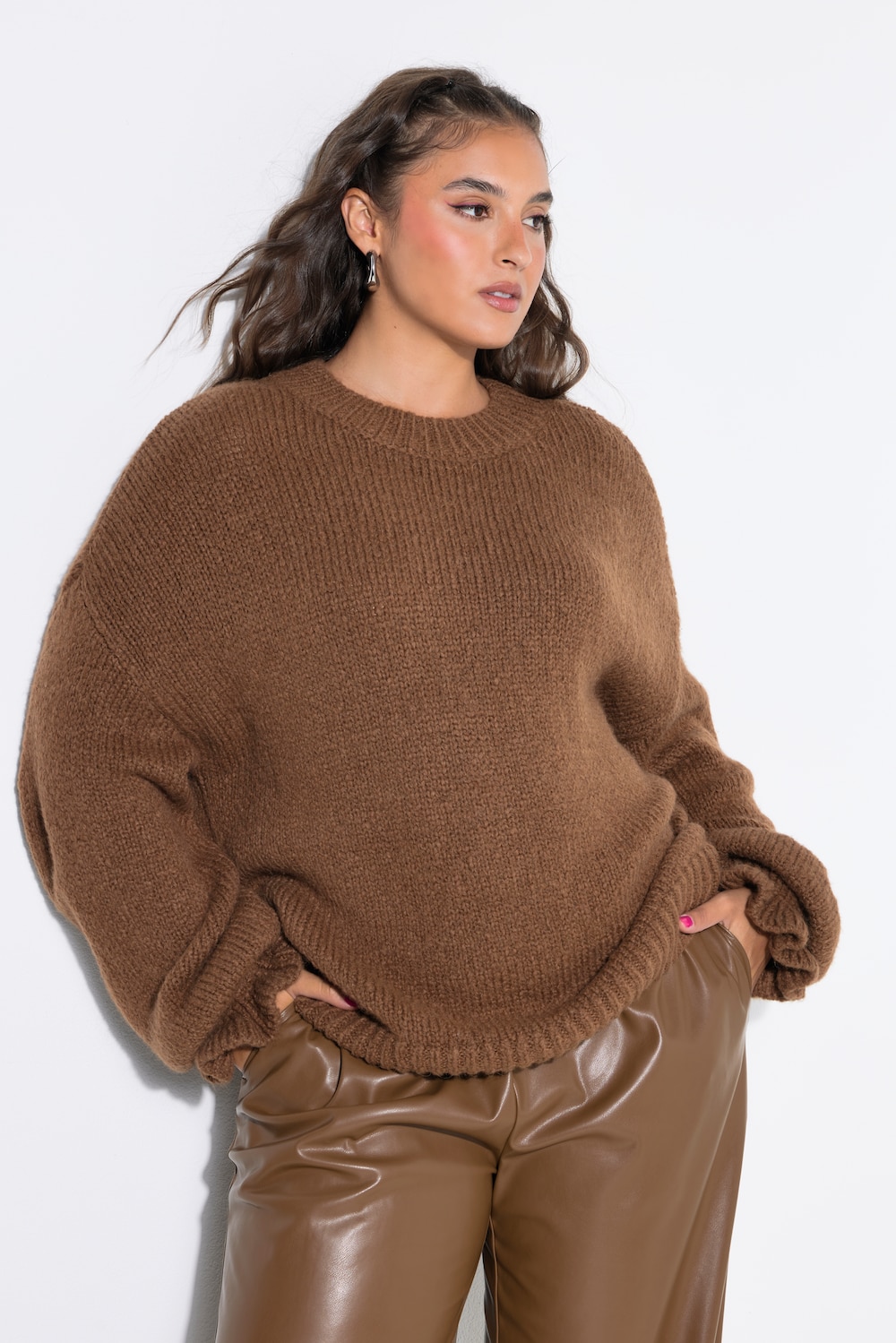 Pullover, oversized, Grobstrick, Rüschenärmel