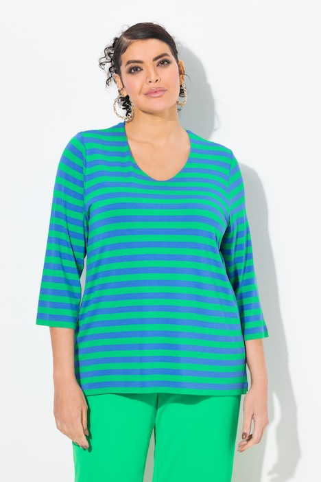 Striped V-Neck 3/4 Sleeve Top