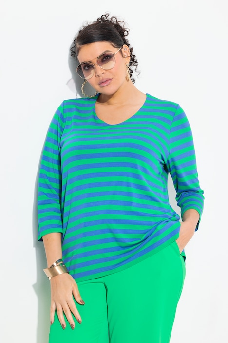 Striped V-Neck 3/4 Sleeve Top