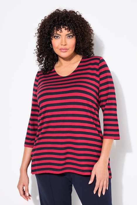 Striped V-Neck 3/4 Sleeve Top