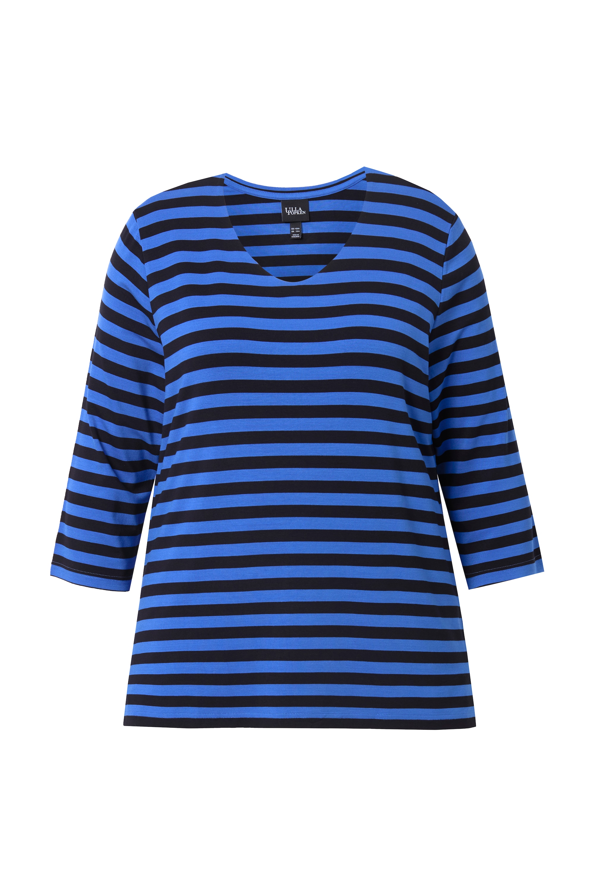 Ulla Popken Damen große Größen Ringelshirt vorne doppellagig V Ausschnitt