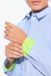Bluse, patch-look, skjortekrave, neon-manchetter