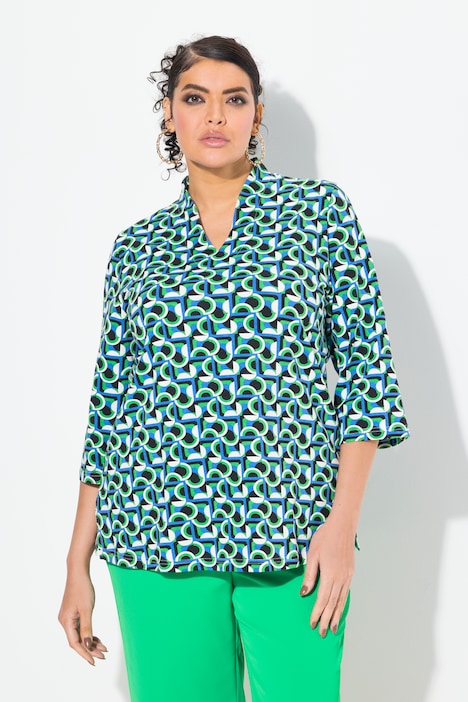 Graphic Print 3/4 Sleeve Goblet Collar Tee