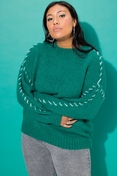 Contrast Color Seam Sweater, emerald green | Ulla Popken