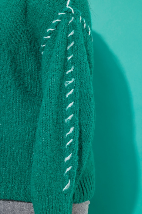 Contrast Color Seam Sweater, emerald green | Ulla Popken