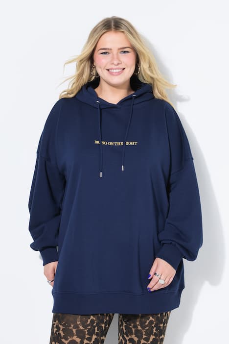 Hoodie, oversized, Glitzer-Statement, Kapuze