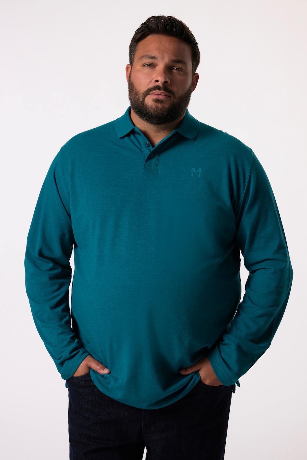 Men+ poloshirt, basic, piqué, lange mouwen, tot 8XL