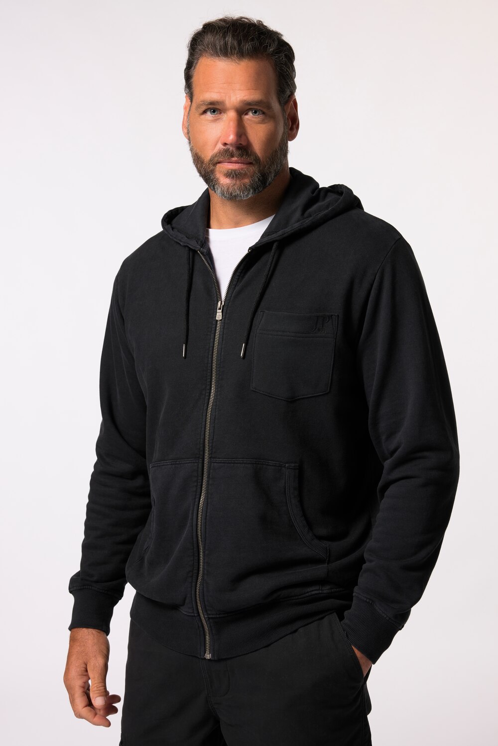 Stora storlekar Hoodiejacka, Her, svart, storlek: L, Bomull, JP1880