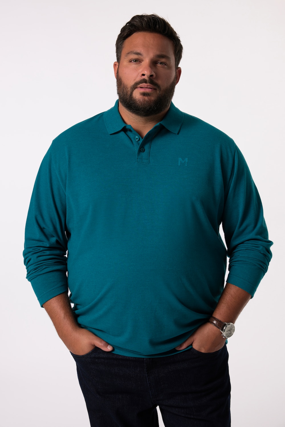 Men+ poloshirt, Buik-Fit, basic, piqué, lange mouwen, tot 8XL