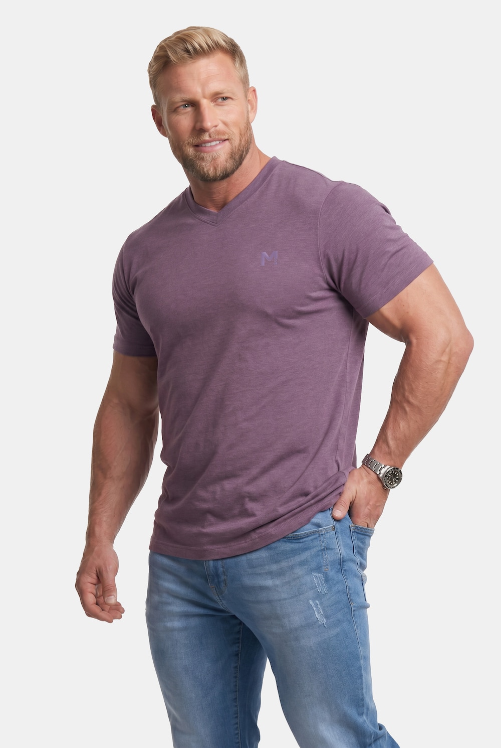 T-shirt, basic, halve mouw, V-hals, t/m 8 XL