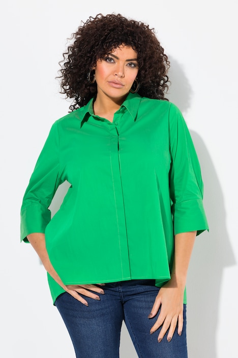 A-Line 3/4 Sleeve Button Down Blouse