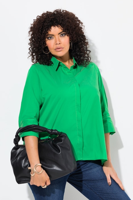 A-Line 3/4 Sleeve Button Down Blouse