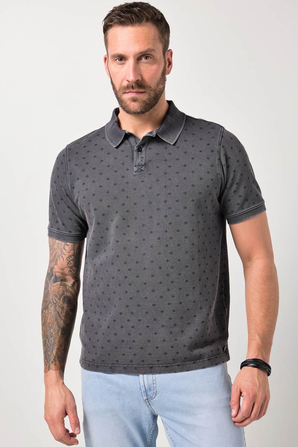 JP1880 poloshirt, halflange mouw, piquÃ©, all-overprint, vintage look, tot 8XL