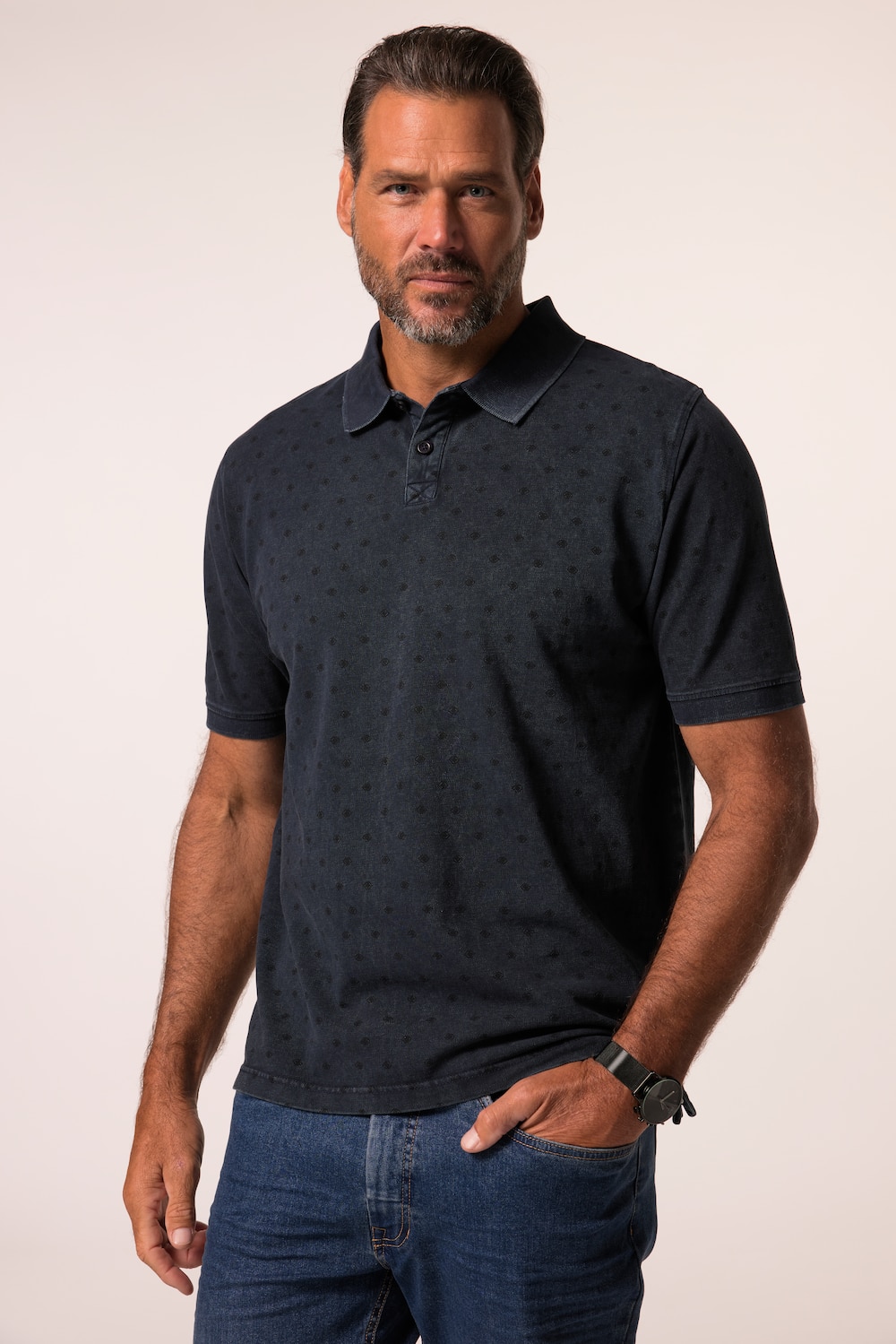 JP1880 poloshirt, halflange mouw, piqué, all-overprint, vintage look, tot 8XL