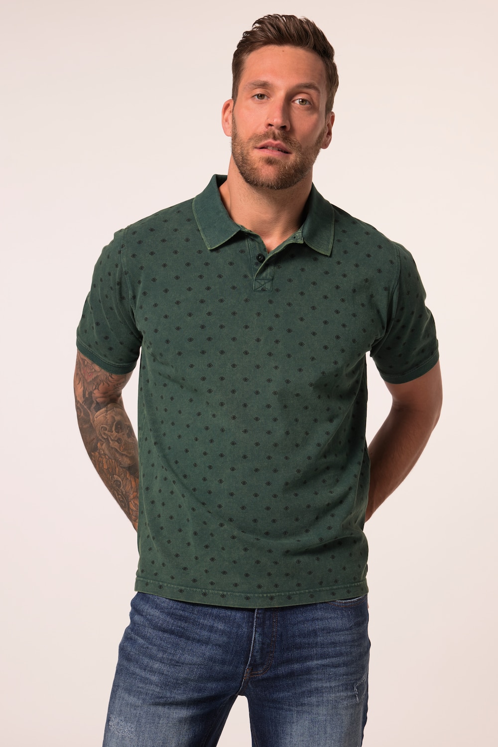 JP1880 poloshirt, halflange mouw, piqué, all-overprint, vintage look, tot 8XL