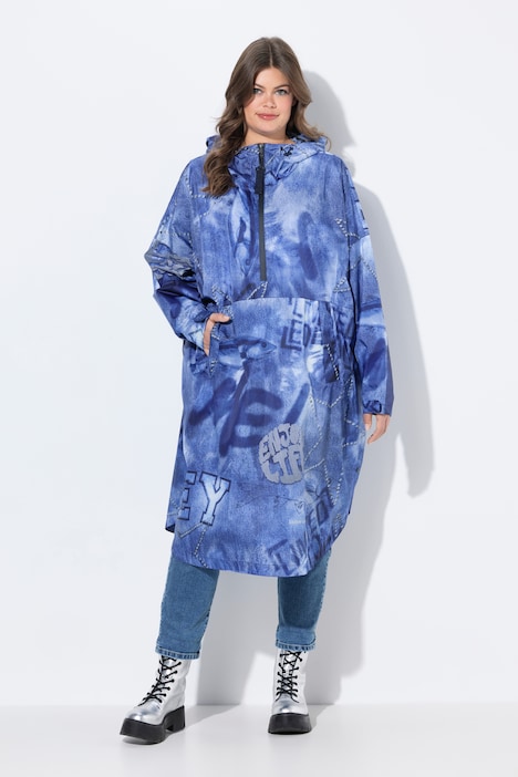 Functionele regencape, unisex, print, capuchon