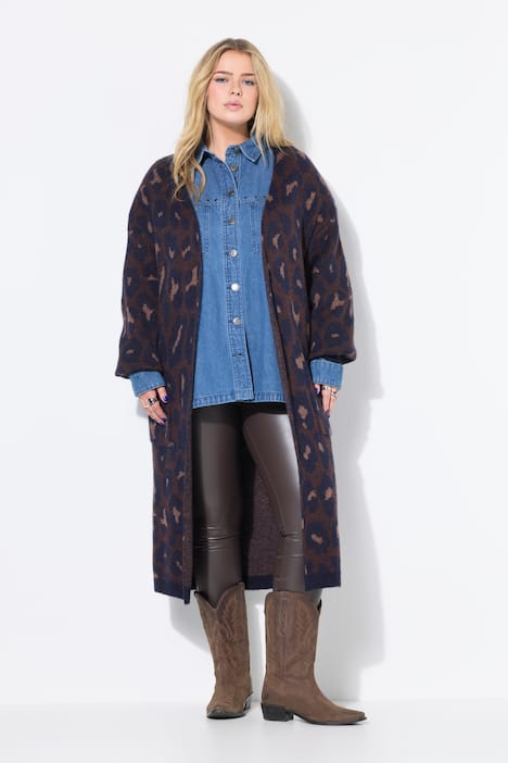Long-Strickjacke, oversized, Glitzer-Leo