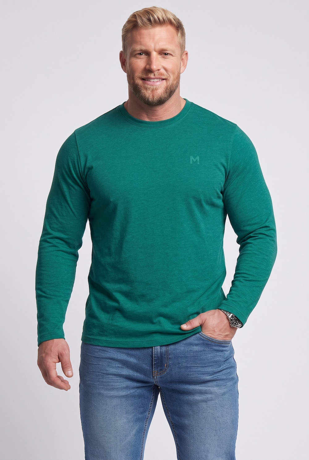 langærmet T-shirt, Basic, rund hals, op til str. 8 XL
