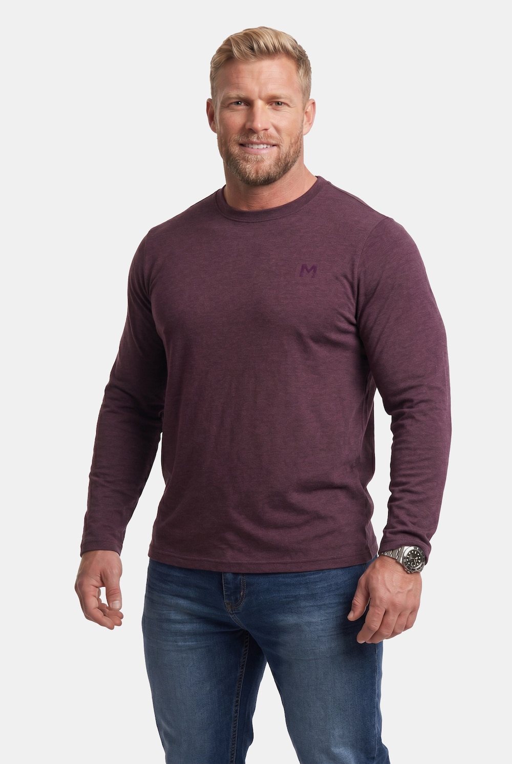 langærmet T-shirt, Basic, rund hals, op til str. 8 XL