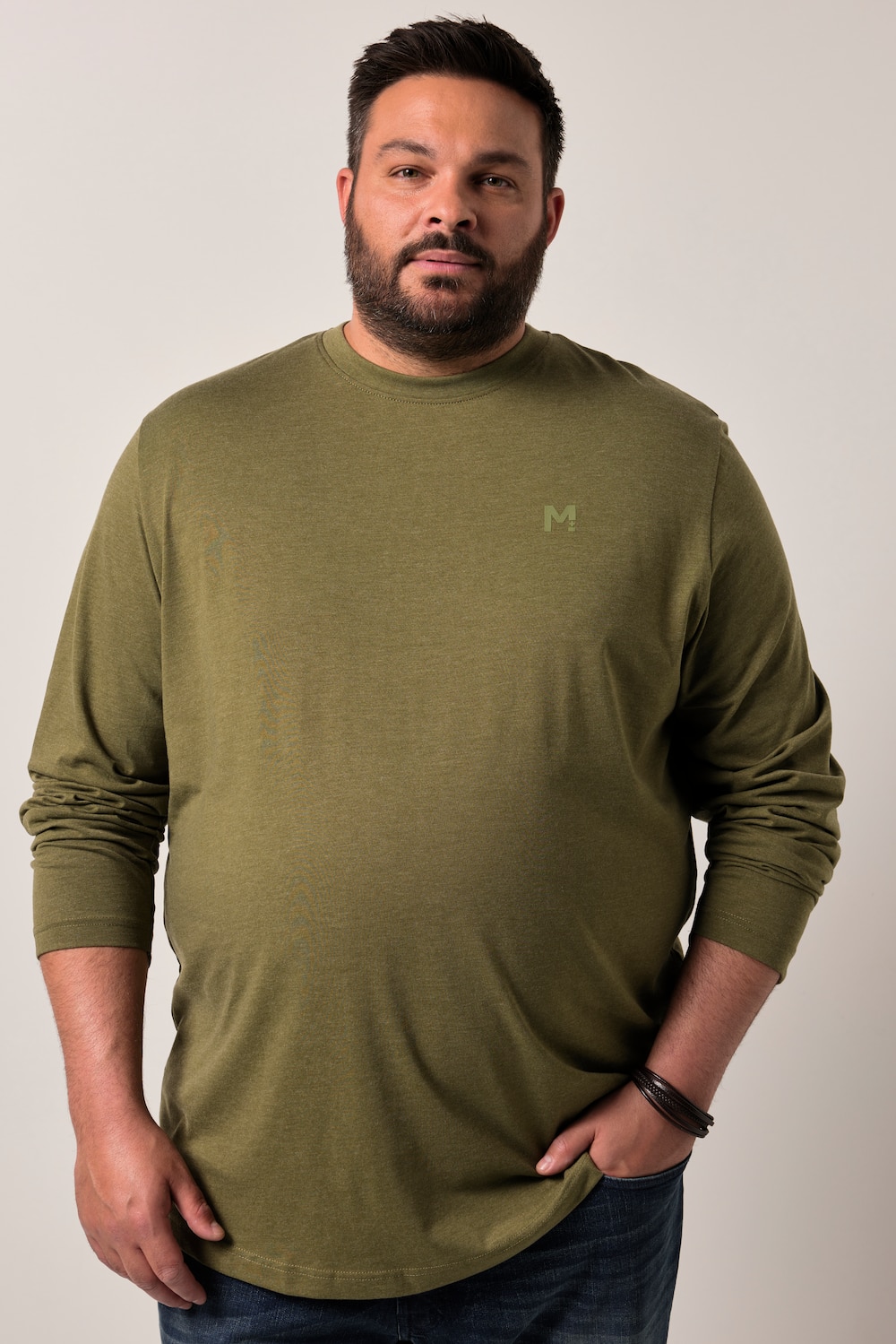 Stora storlekar Långärmad topp, Her, grön, storlek: 8XL, Bomull/Polyester, Men Plus
