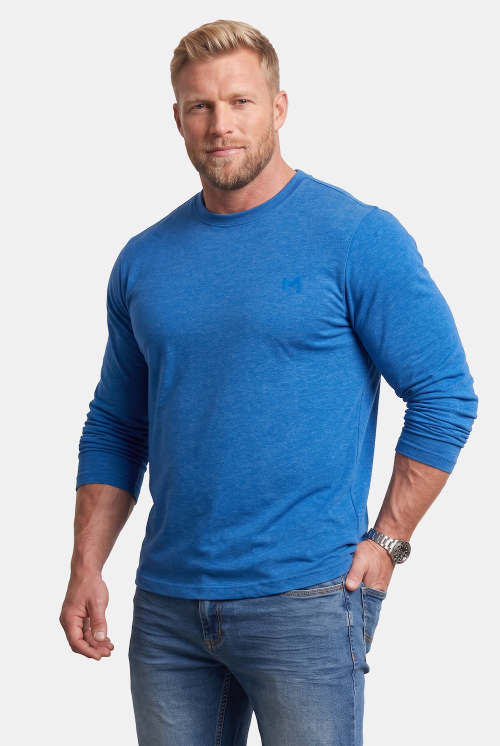 langærmet T-shirt, Basic, rund hals, op til str. 8 XL
