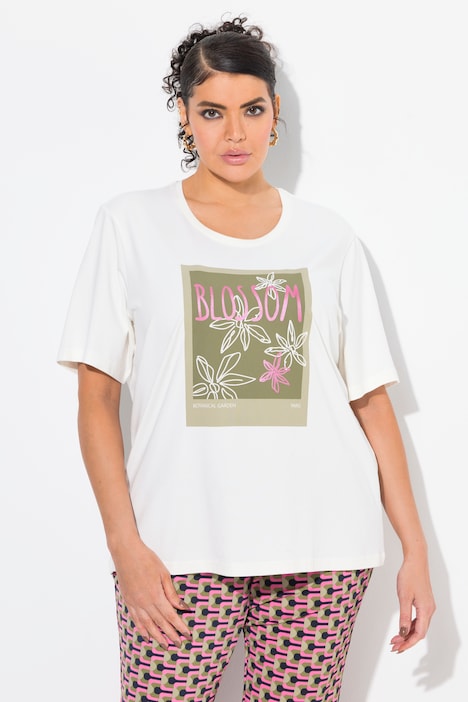 T-shirt, blomsterprint, rund hals, korte ærmer